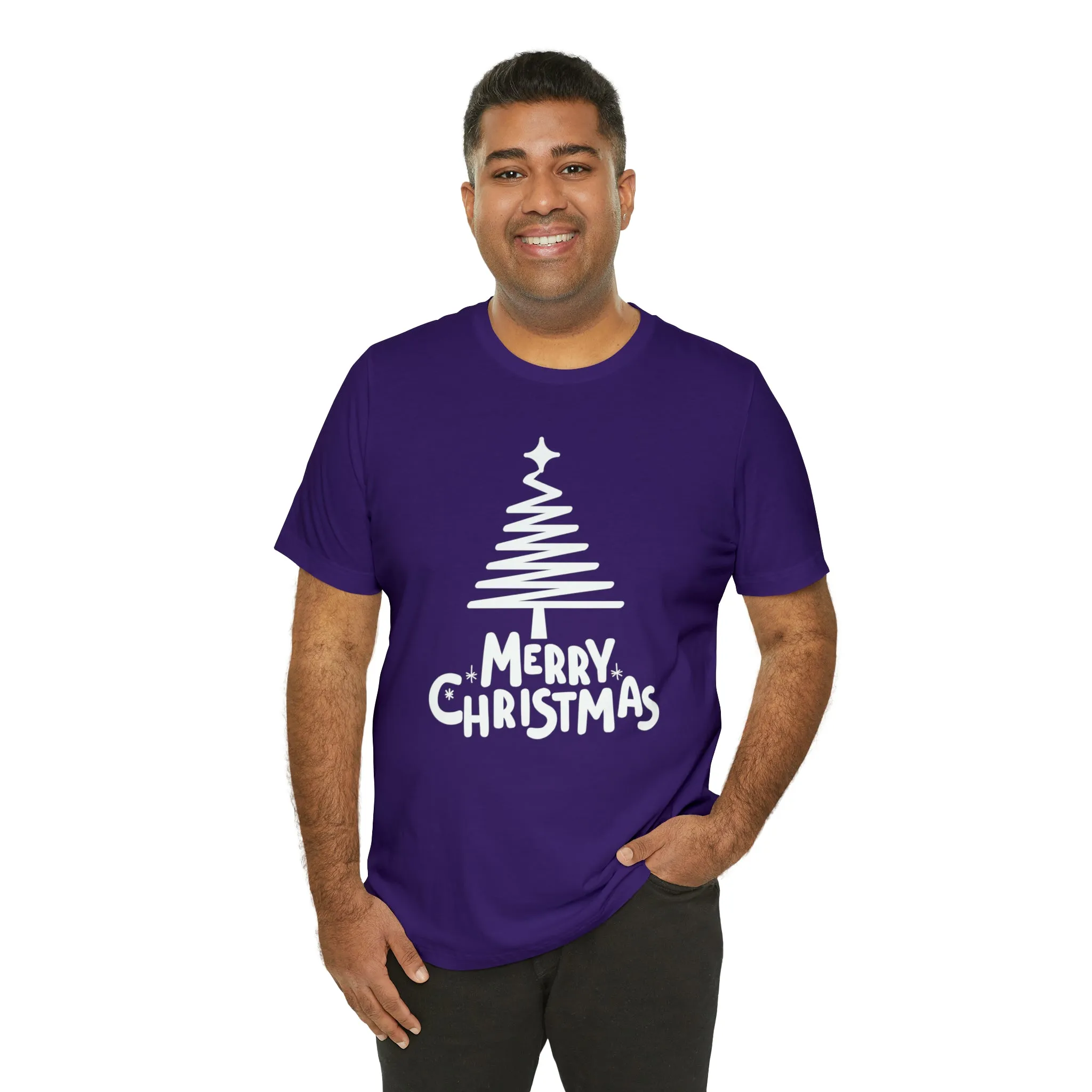 White Merry Christmas Tree T-Shirt | Christmas Holiday Tee |  Bella Canvas 3001Unisex | Happy Holidays Party Short Sleeve Tshirt