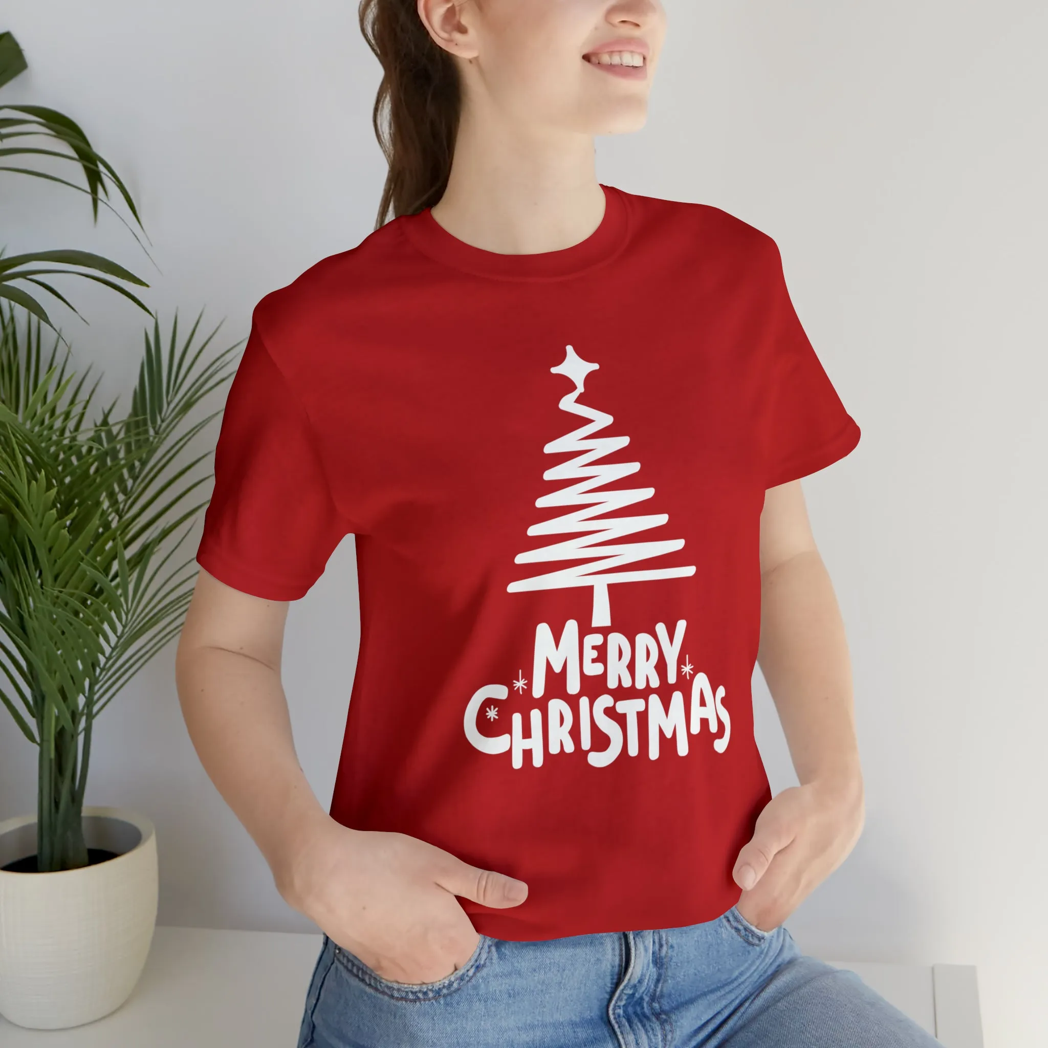White Merry Christmas Tree T-Shirt | Christmas Holiday Tee |  Bella Canvas 3001Unisex | Happy Holidays Party Short Sleeve Tshirt
