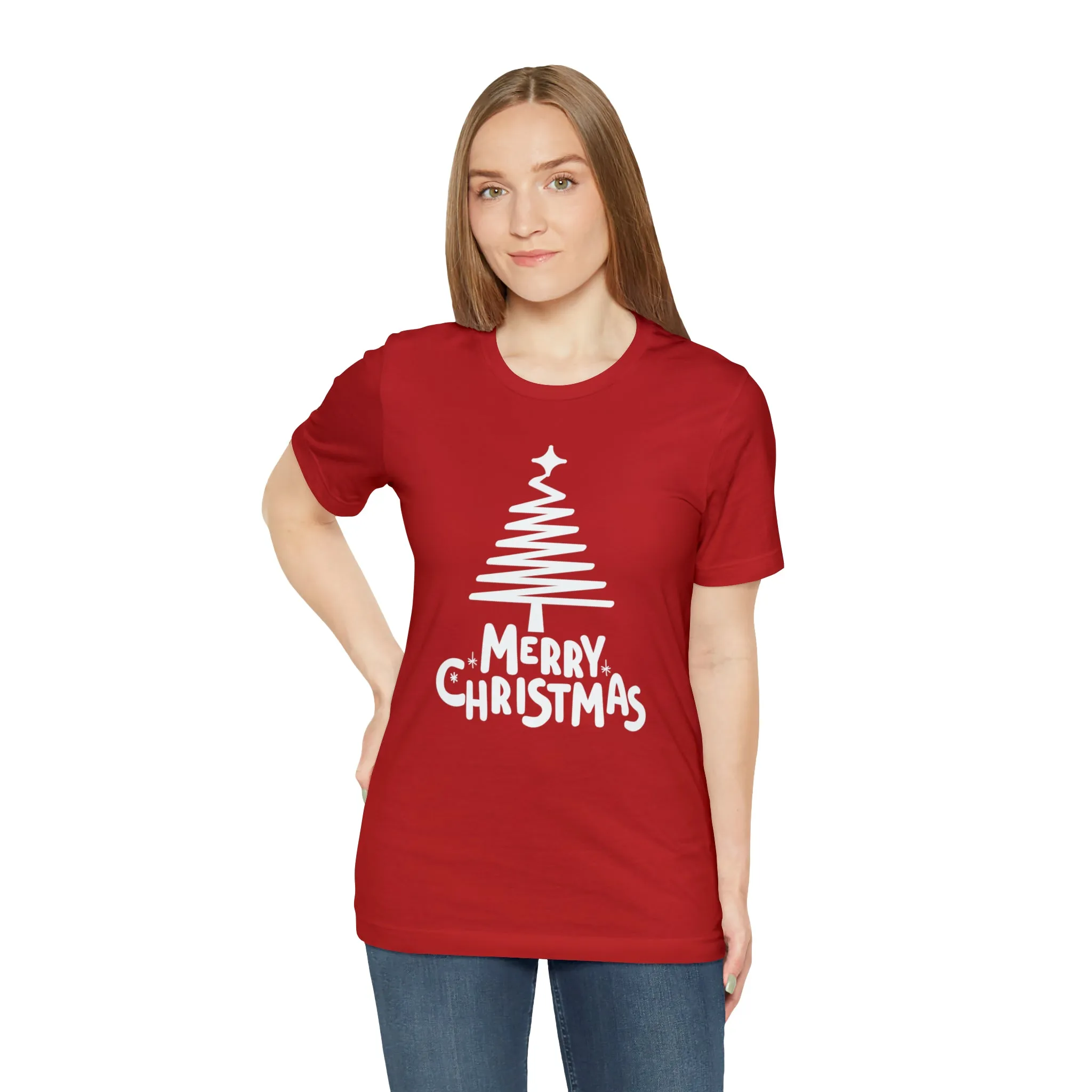 White Merry Christmas Tree T-Shirt | Christmas Holiday Tee |  Bella Canvas 3001Unisex | Happy Holidays Party Short Sleeve Tshirt