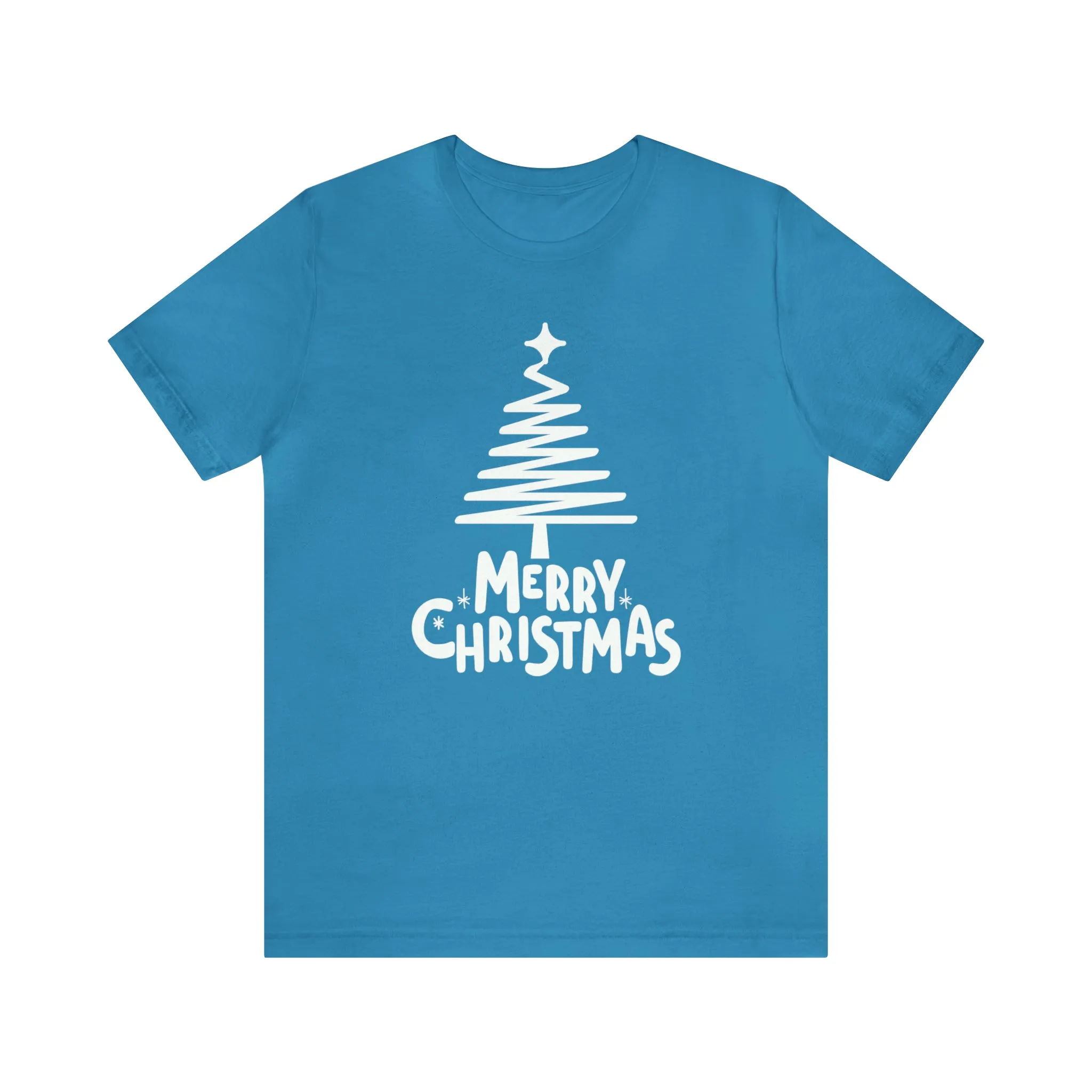 White Merry Christmas Tree T-Shirt | Christmas Holiday Tee |  Bella Canvas 3001Unisex | Happy Holidays Party Short Sleeve Tshirt