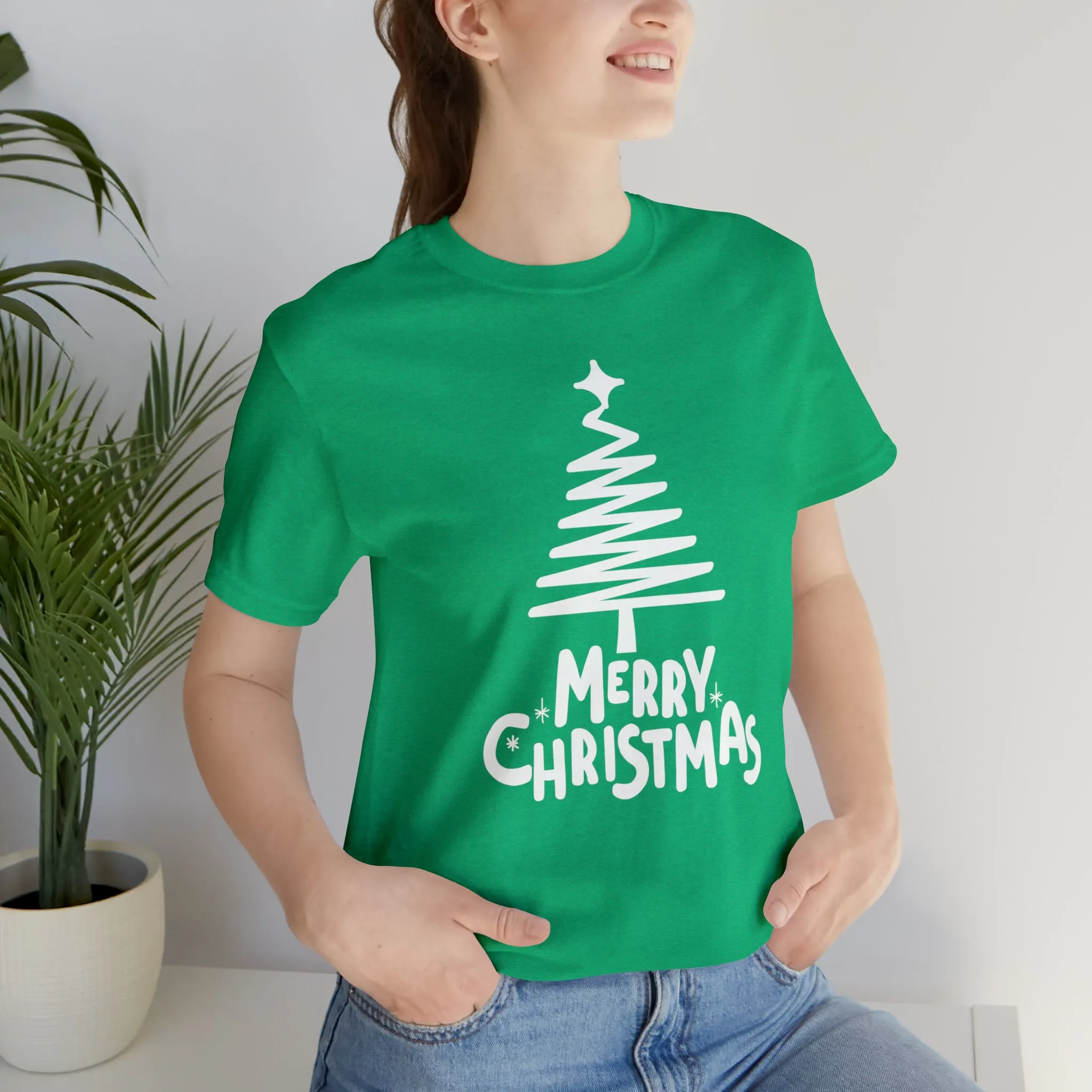 White Merry Christmas Tree T-Shirt | Christmas Holiday Tee |  Bella Canvas 3001Unisex | Happy Holidays Party Short Sleeve Tshirt