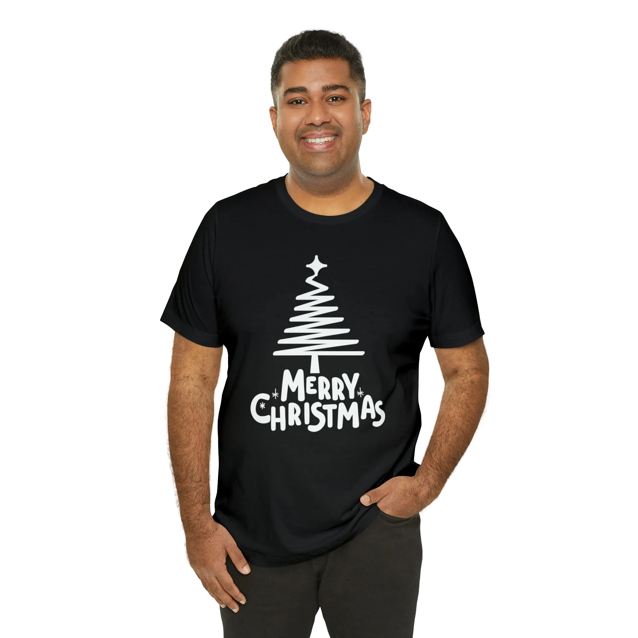 White Merry Christmas Tree T-Shirt | Christmas Holiday Tee |  Bella Canvas 3001Unisex | Happy Holidays Party Short Sleeve Tshirt