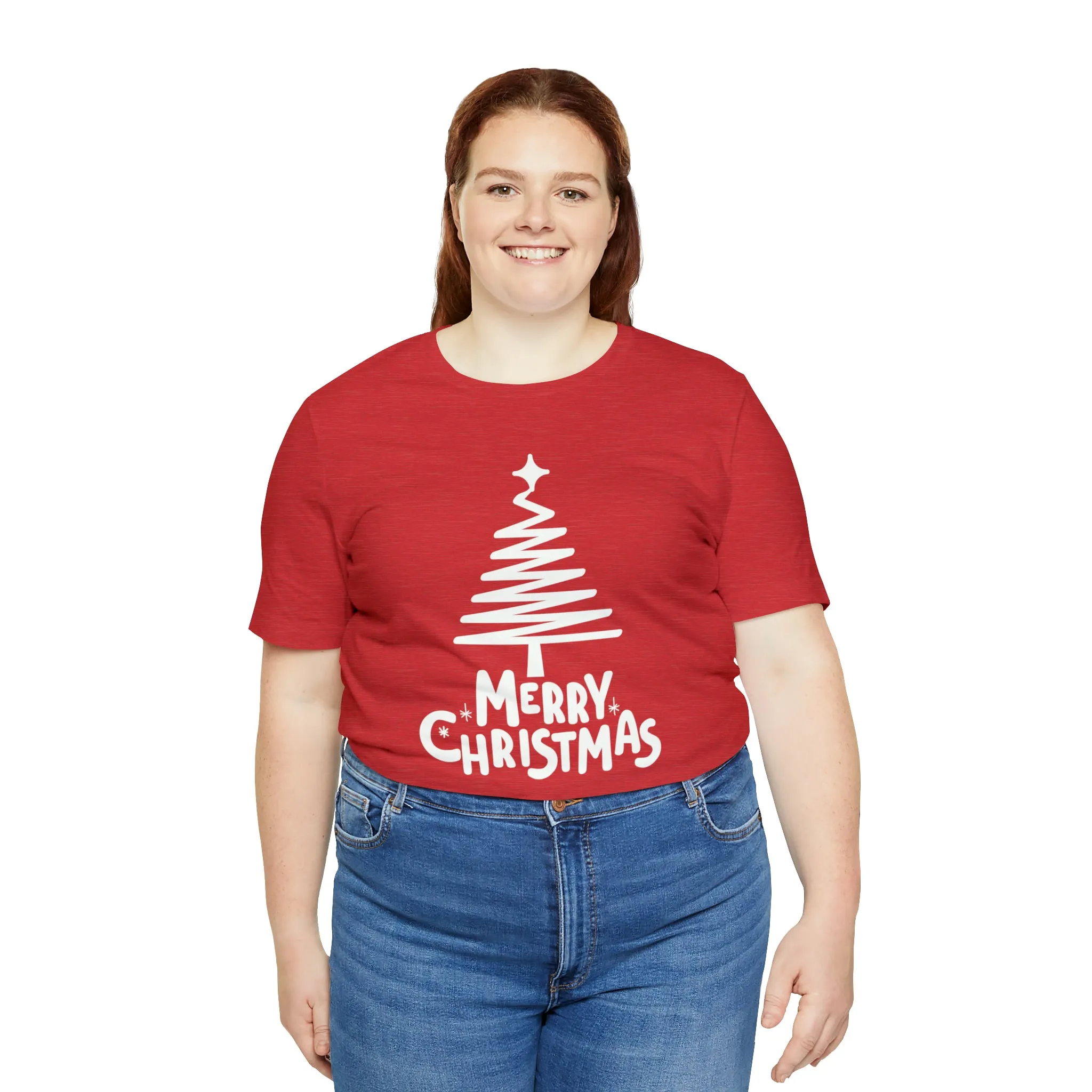 White Merry Christmas Tree T-Shirt | Christmas Holiday Tee |  Bella Canvas 3001Unisex | Happy Holidays Party Short Sleeve Tshirt