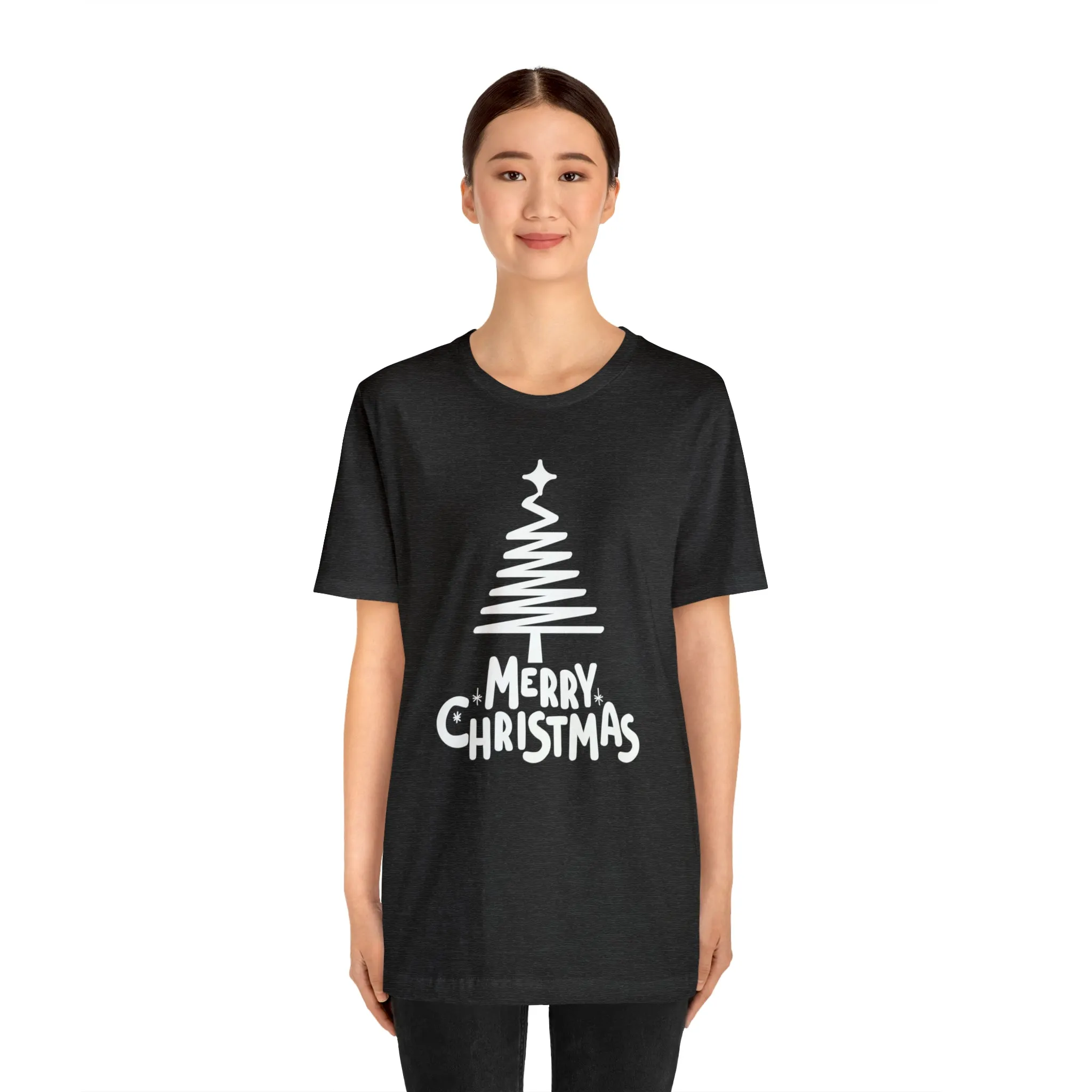 White Merry Christmas Tree T-Shirt | Christmas Holiday Tee |  Bella Canvas 3001Unisex | Happy Holidays Party Short Sleeve Tshirt
