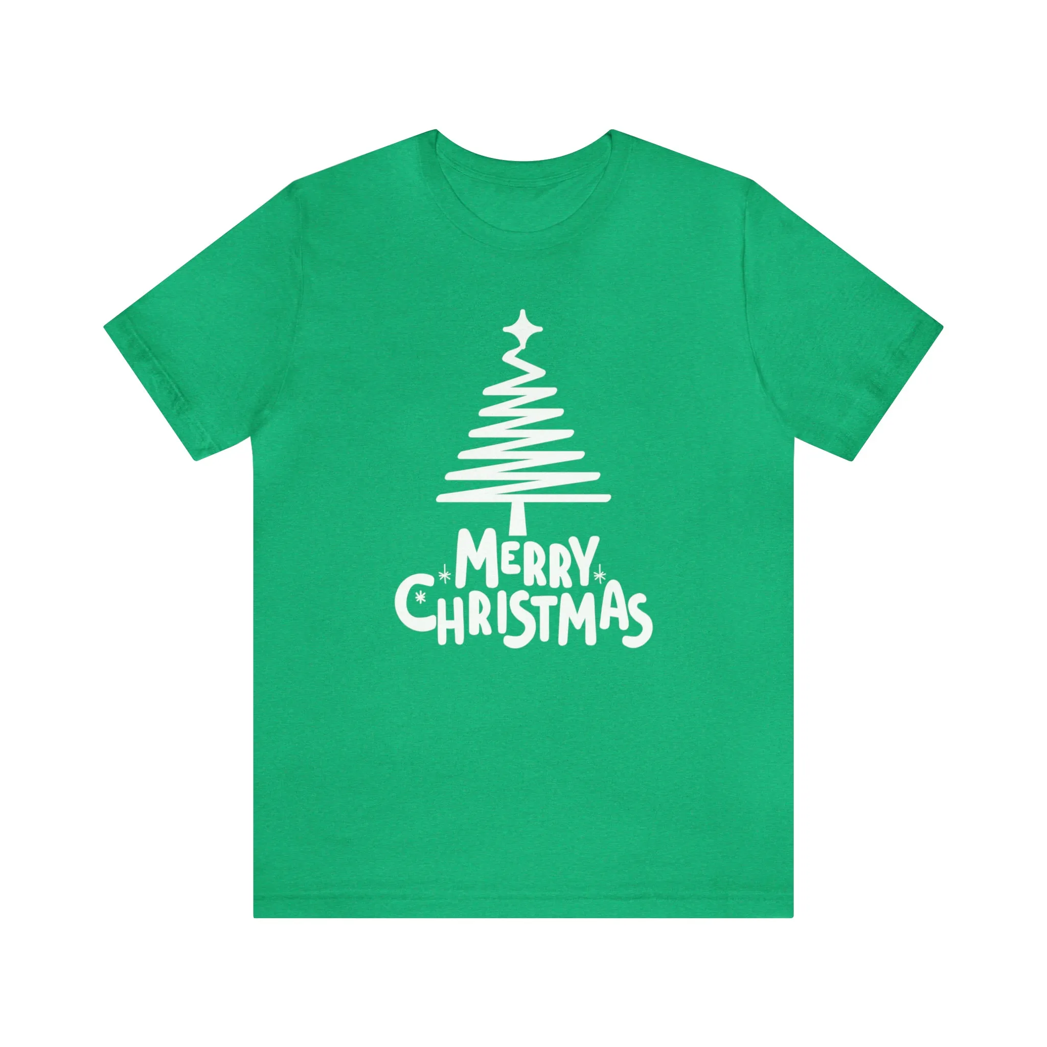 White Merry Christmas Tree T-Shirt | Christmas Holiday Tee |  Bella Canvas 3001Unisex | Happy Holidays Party Short Sleeve Tshirt