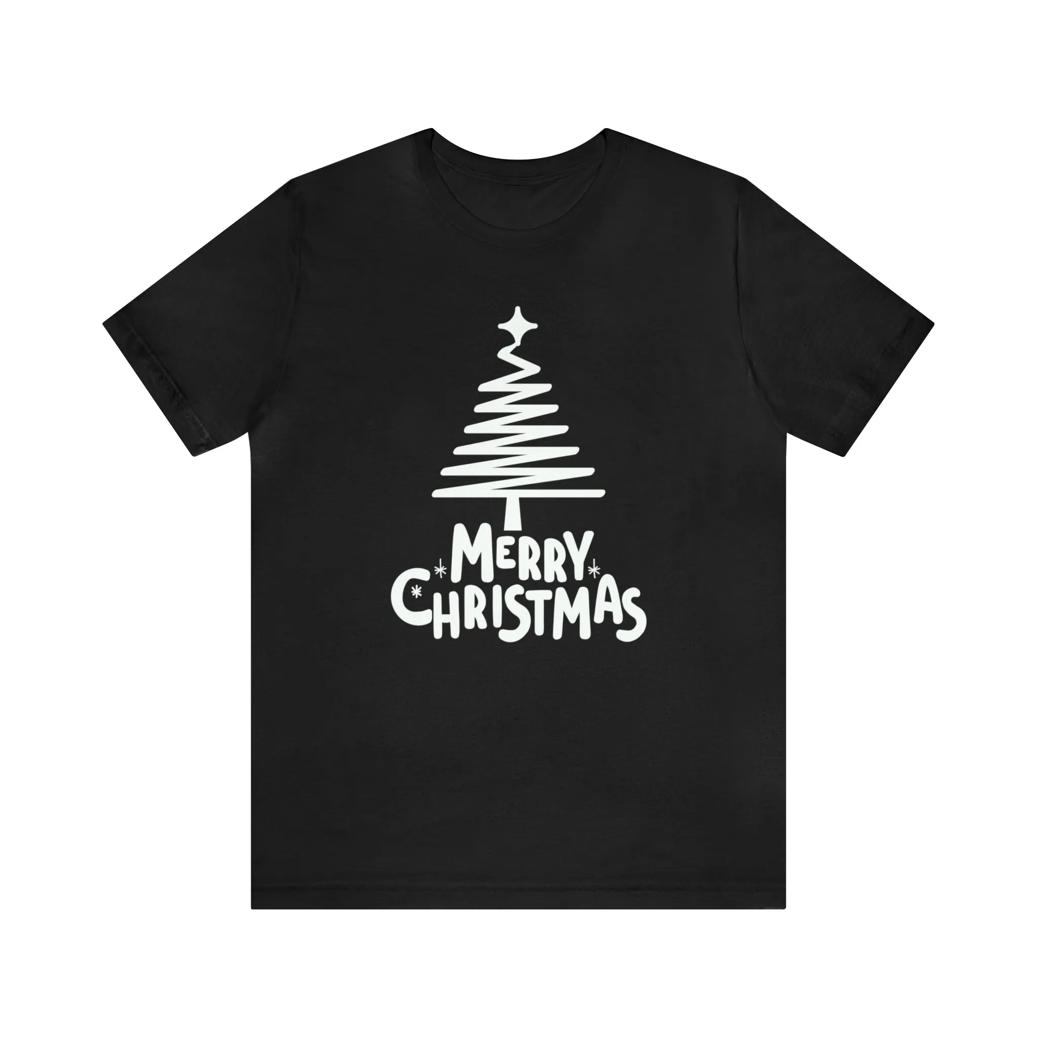 White Merry Christmas Tree T-Shirt | Christmas Holiday Tee |  Bella Canvas 3001Unisex | Happy Holidays Party Short Sleeve Tshirt