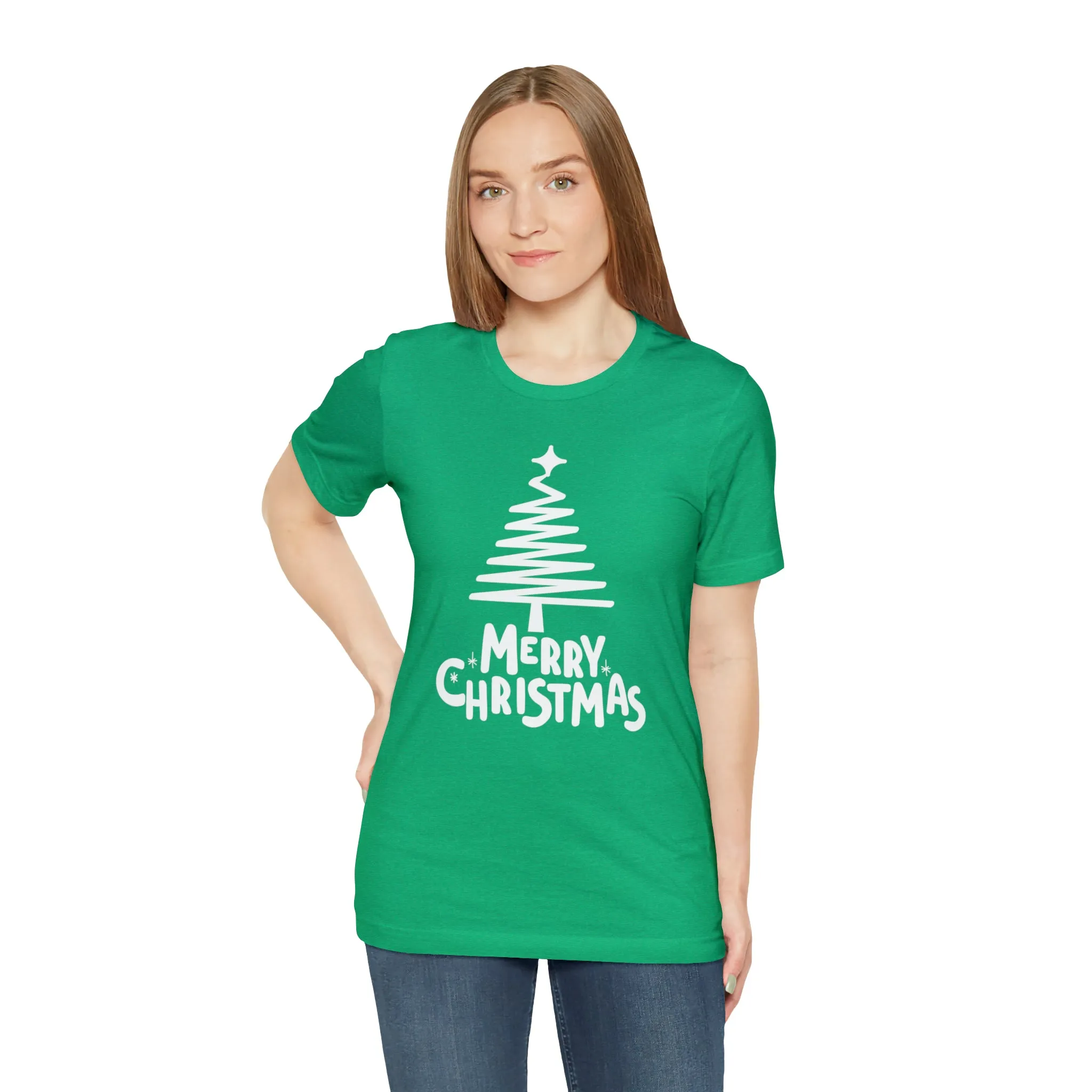 White Merry Christmas Tree T-Shirt | Christmas Holiday Tee |  Bella Canvas 3001Unisex | Happy Holidays Party Short Sleeve Tshirt