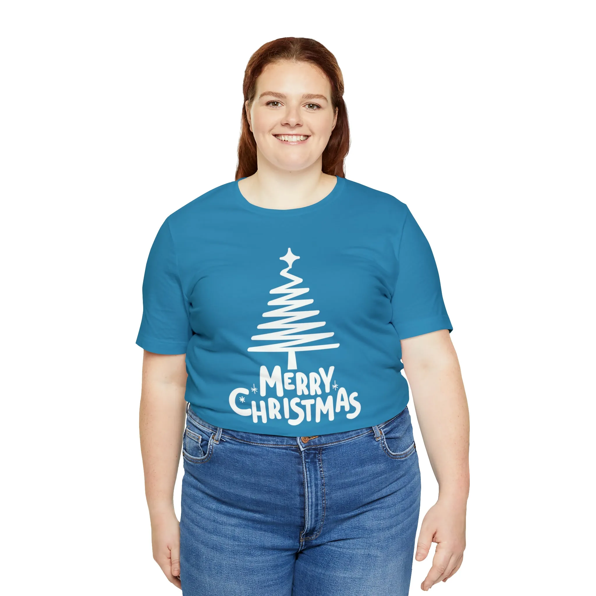 White Merry Christmas Tree T-Shirt | Christmas Holiday Tee |  Bella Canvas 3001Unisex | Happy Holidays Party Short Sleeve Tshirt