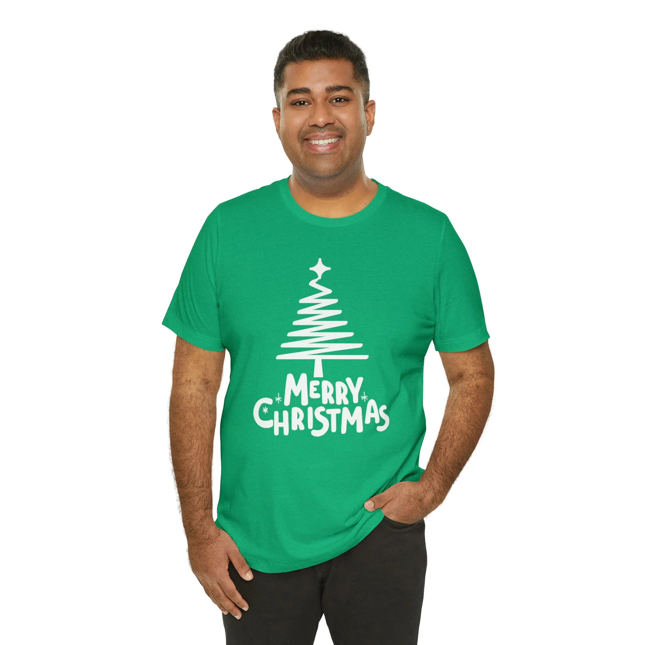 White Merry Christmas Tree T-Shirt | Christmas Holiday Tee |  Bella Canvas 3001Unisex | Happy Holidays Party Short Sleeve Tshirt