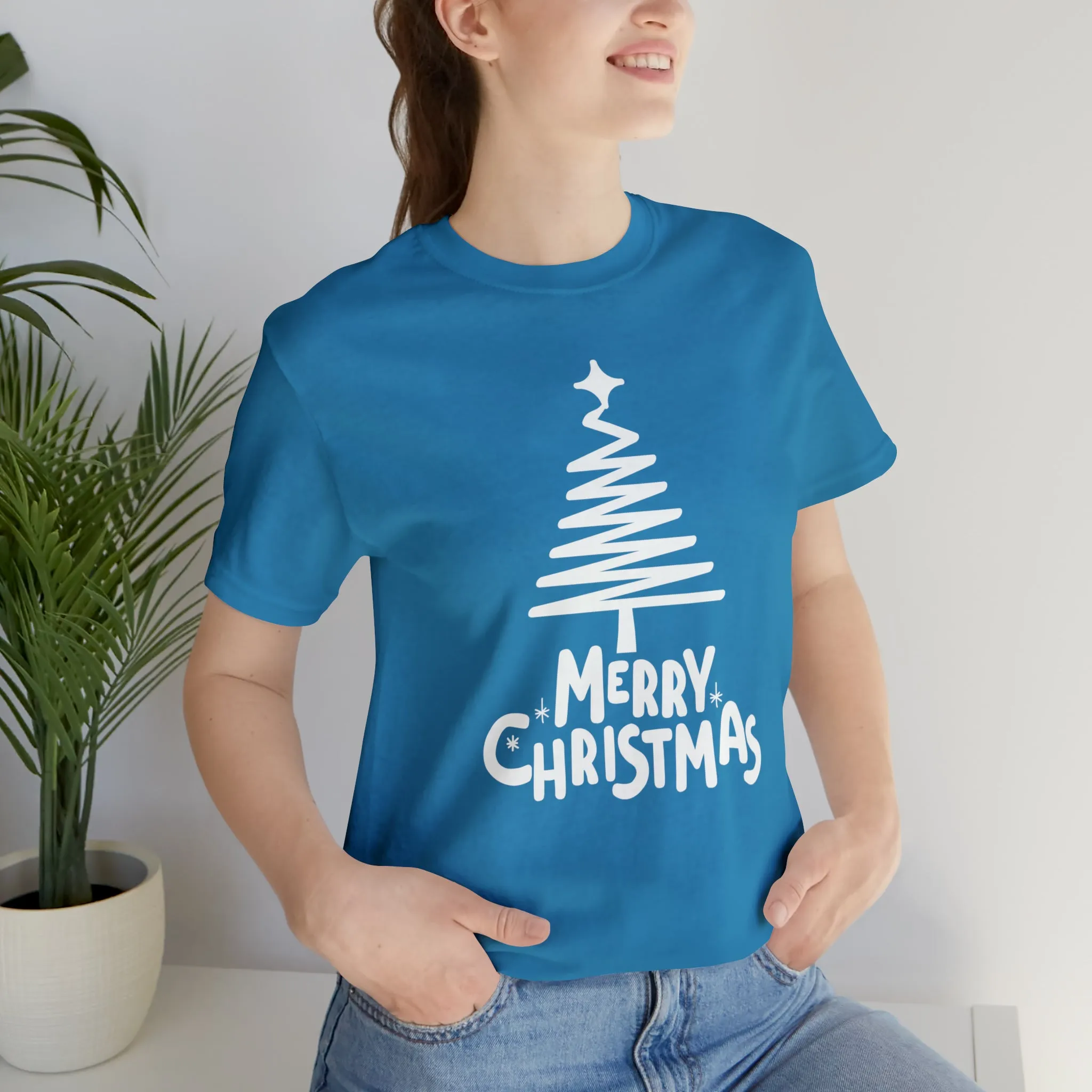White Merry Christmas Tree T-Shirt | Christmas Holiday Tee |  Bella Canvas 3001Unisex | Happy Holidays Party Short Sleeve Tshirt