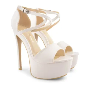 White Pu Cross Over Strap Platform Heels - Martha