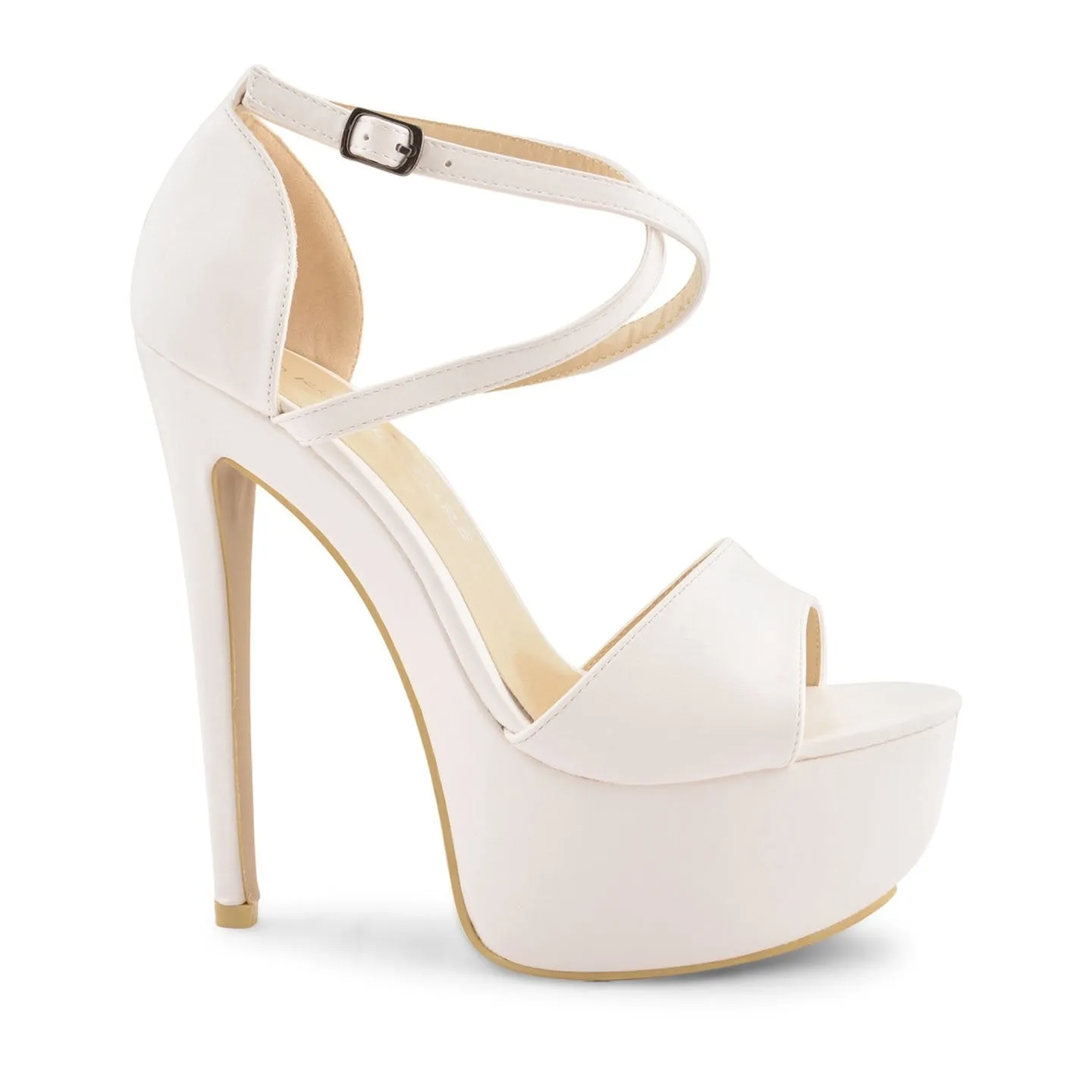 White Pu Cross Over Strap Platform Heels - Martha
