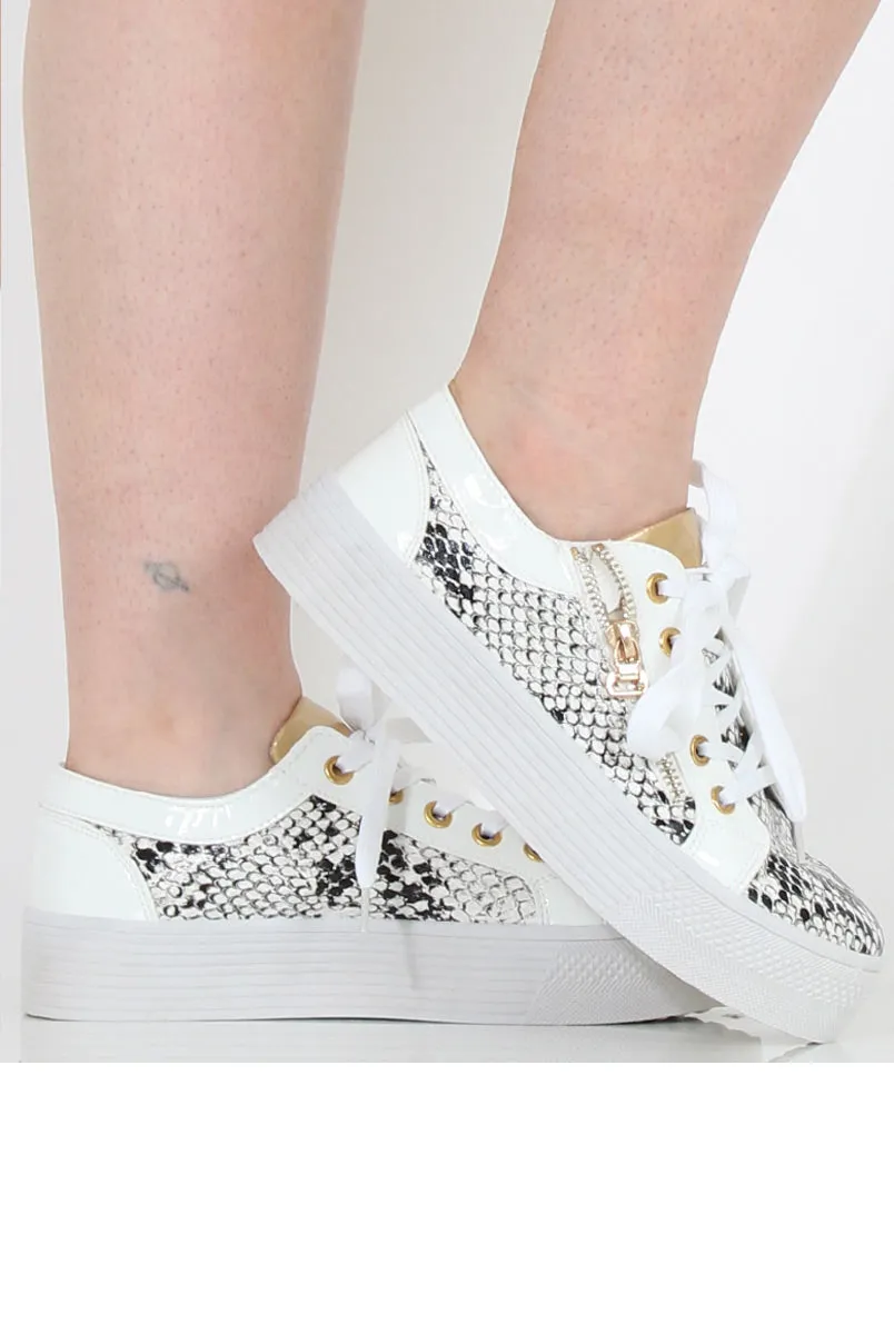 White Snakeskin Platform Pumps - Samira
