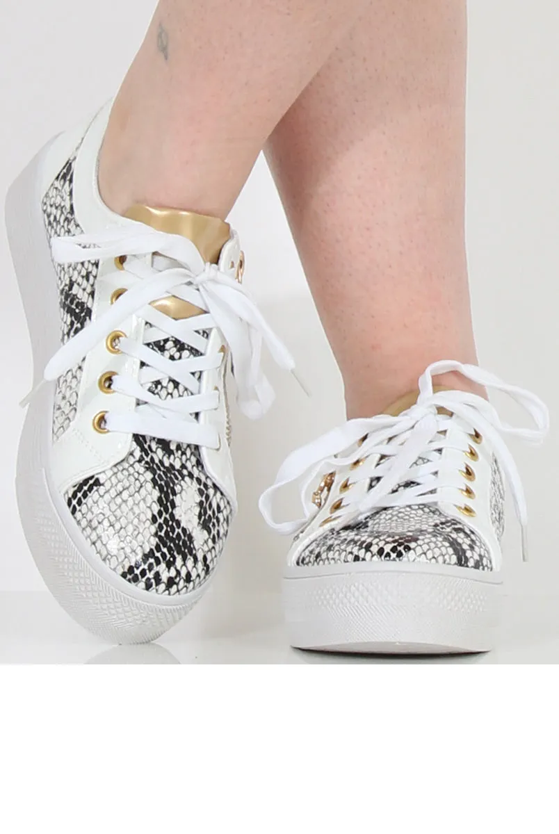 White Snakeskin Platform Pumps - Samira