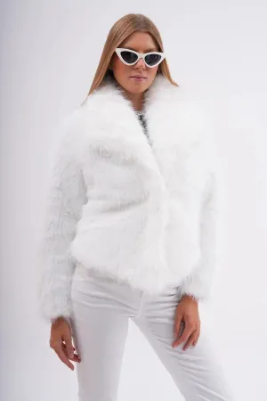 Wide Collar Faux Fur Jacket – White