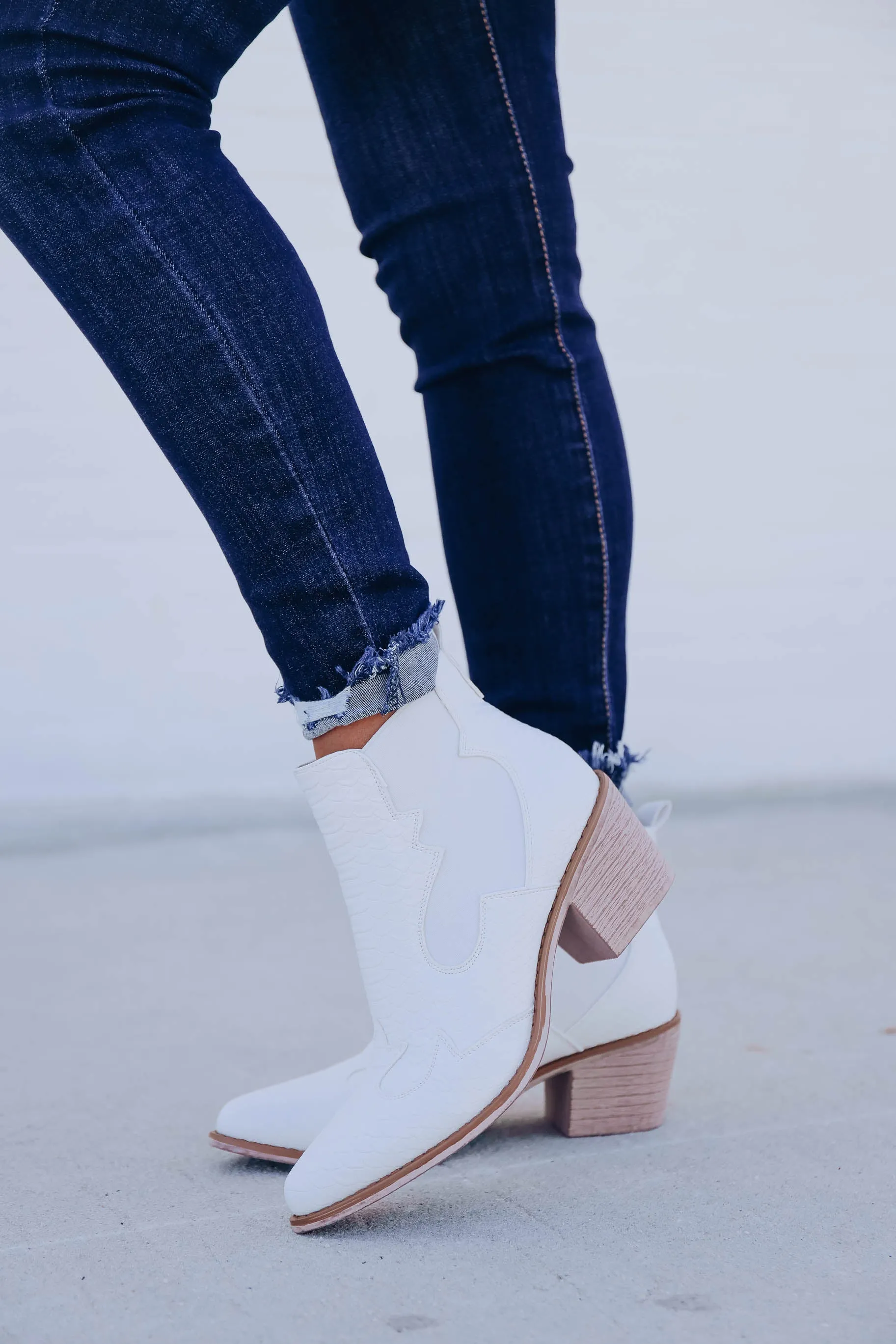 Wilder Side  Western Ankle Boot - White