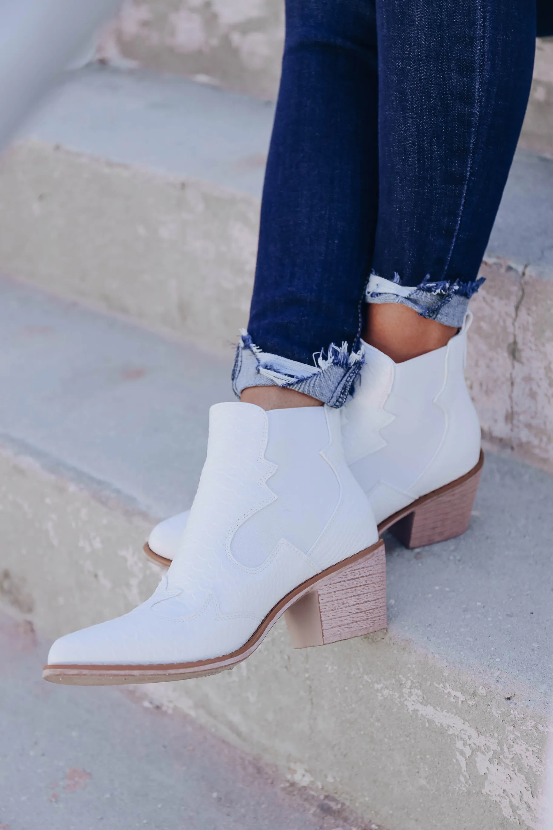 Wilder Side  Western Ankle Boot - White