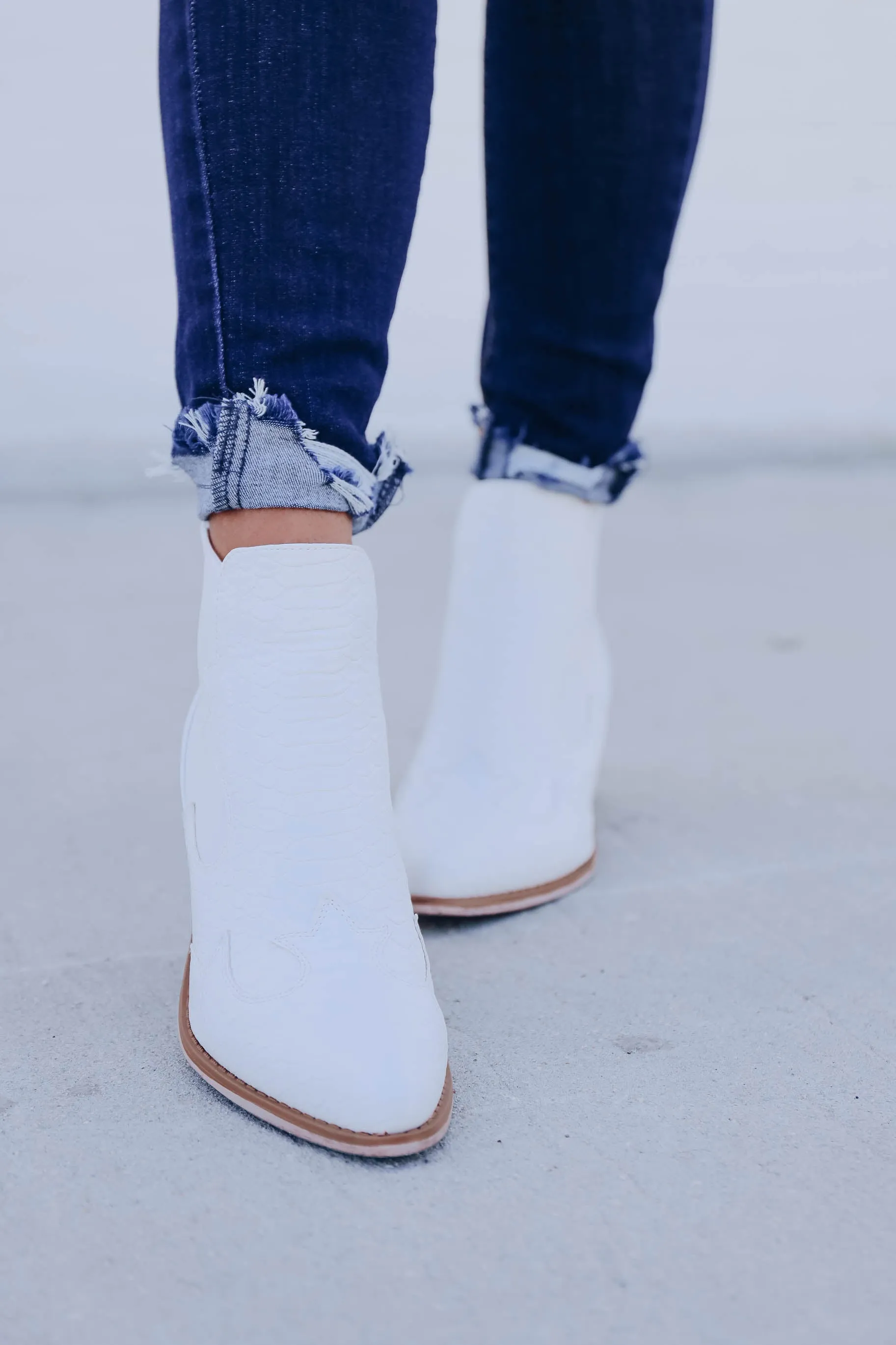 Wilder Side  Western Ankle Boot - White