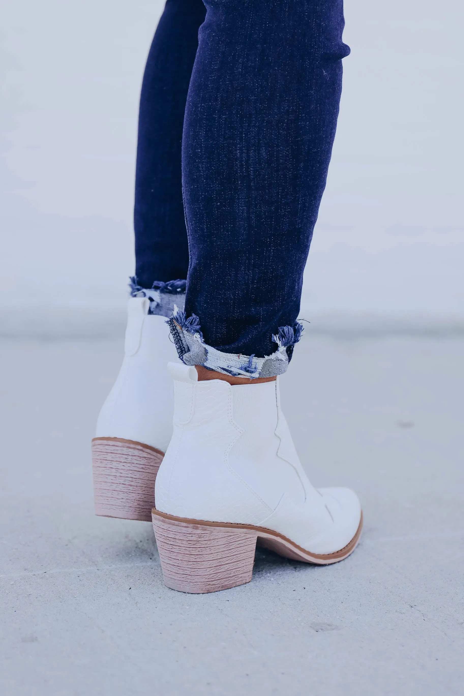 Wilder Side  Western Ankle Boot - White