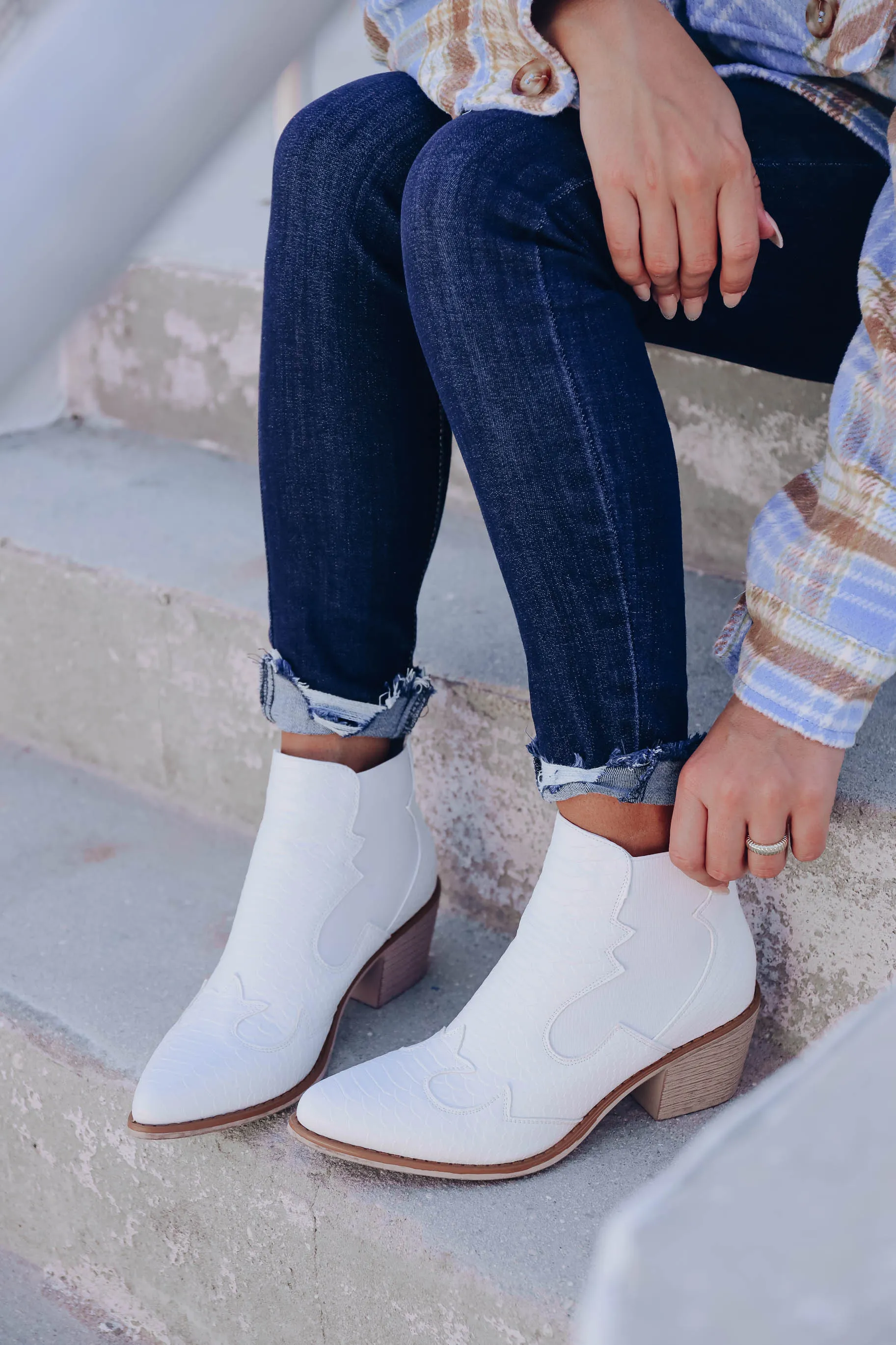 Wilder Side  Western Ankle Boot - White
