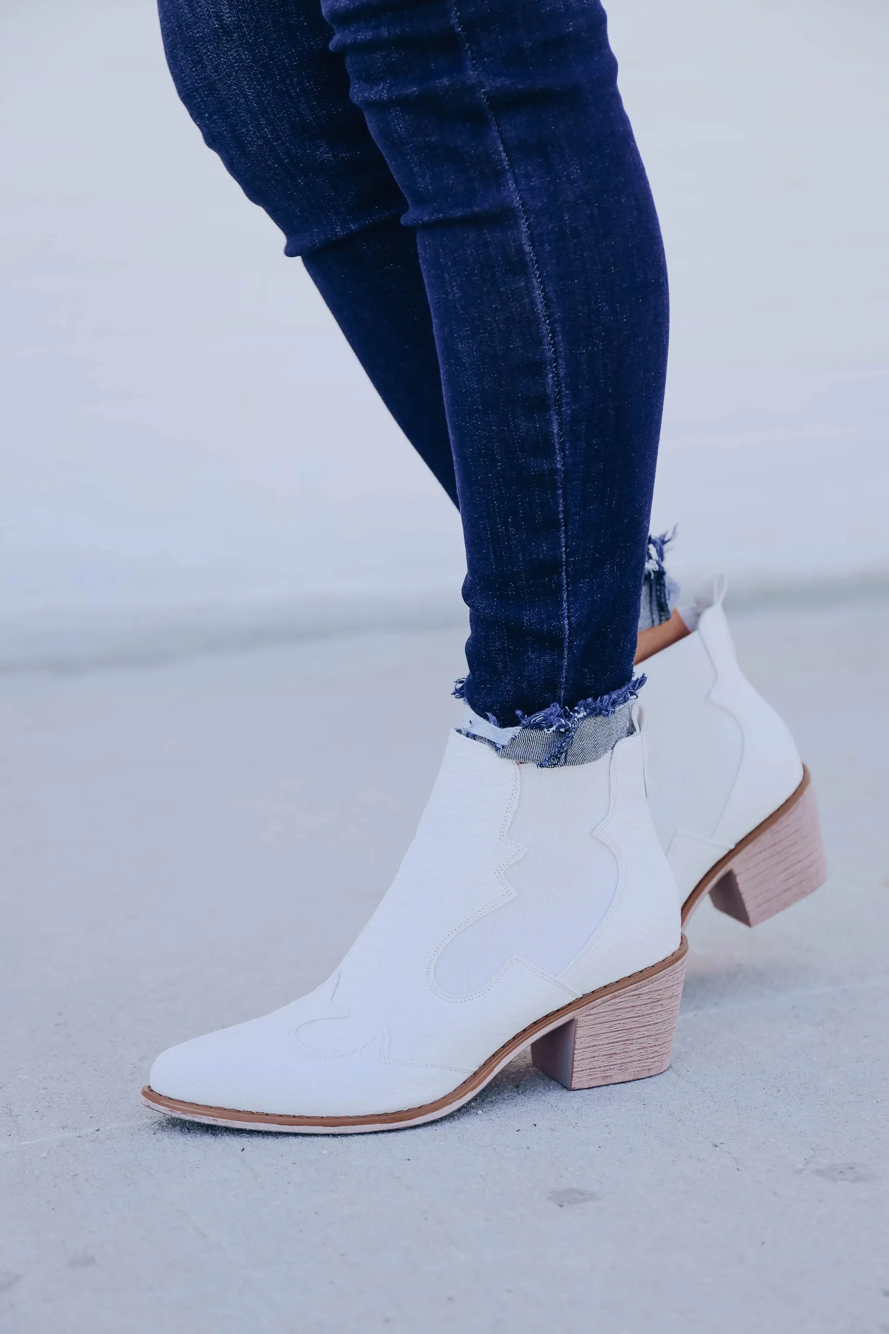 Wilder Side  Western Ankle Boot - White