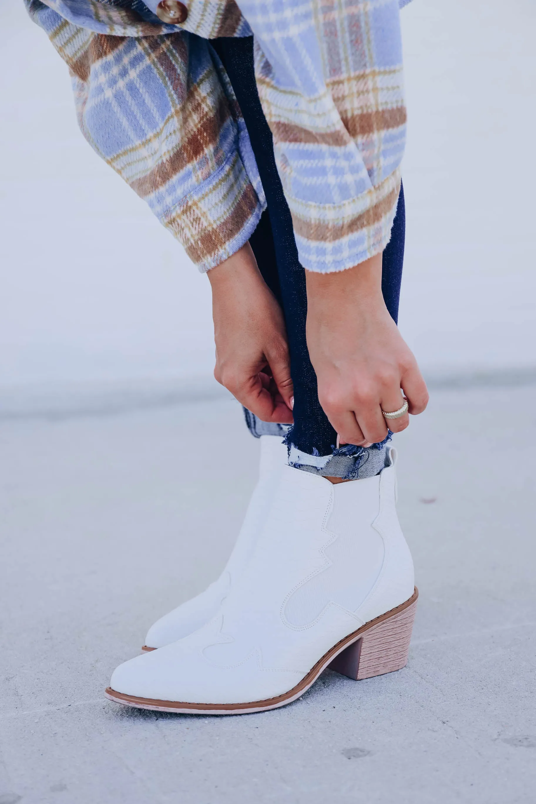 Wilder Side  Western Ankle Boot - White