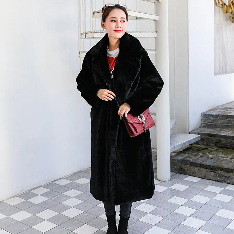 Winter High Quality Faux Vegan Rabbit Thick Fur Coat