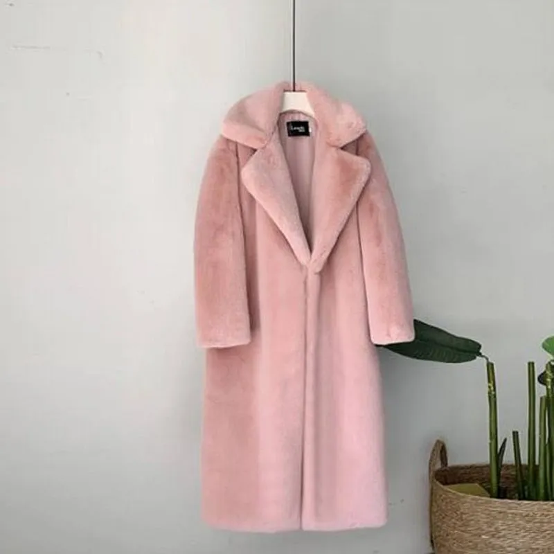 Winter High Quality Faux Vegan Rabbit Thick Fur Coat