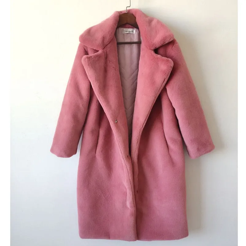 Winter High Quality Faux Vegan Rabbit Thick Fur Coat
