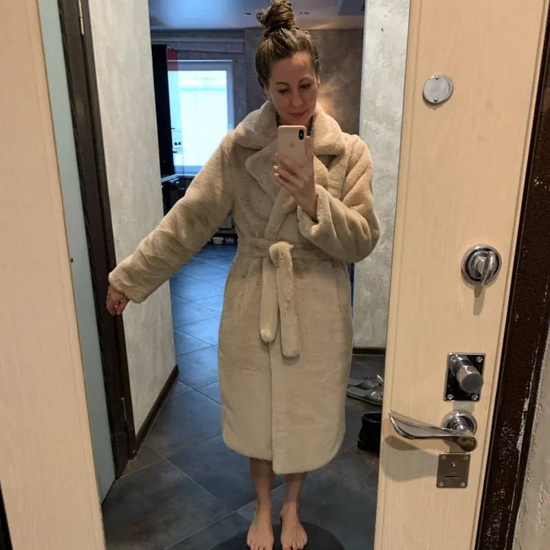 Winter High Quality Faux Vegan Rabbit Thick Fur Coat