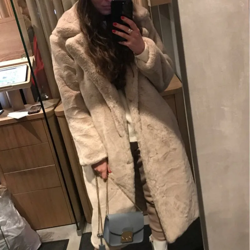 Winter High Quality Faux Vegan Rabbit Thick Fur Coat