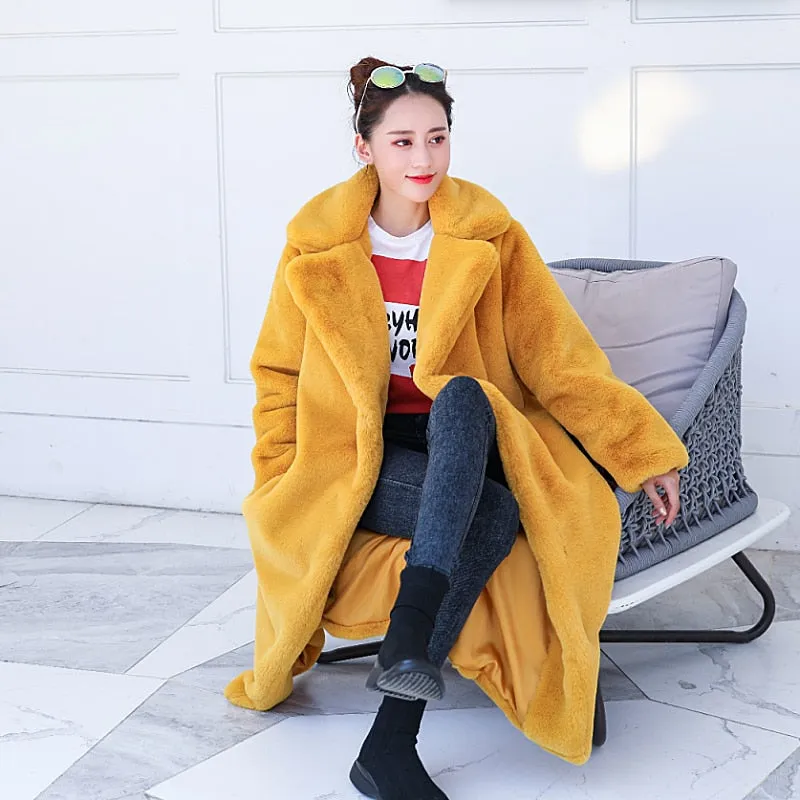 Winter High Quality Faux Vegan Rabbit Thick Fur Coat