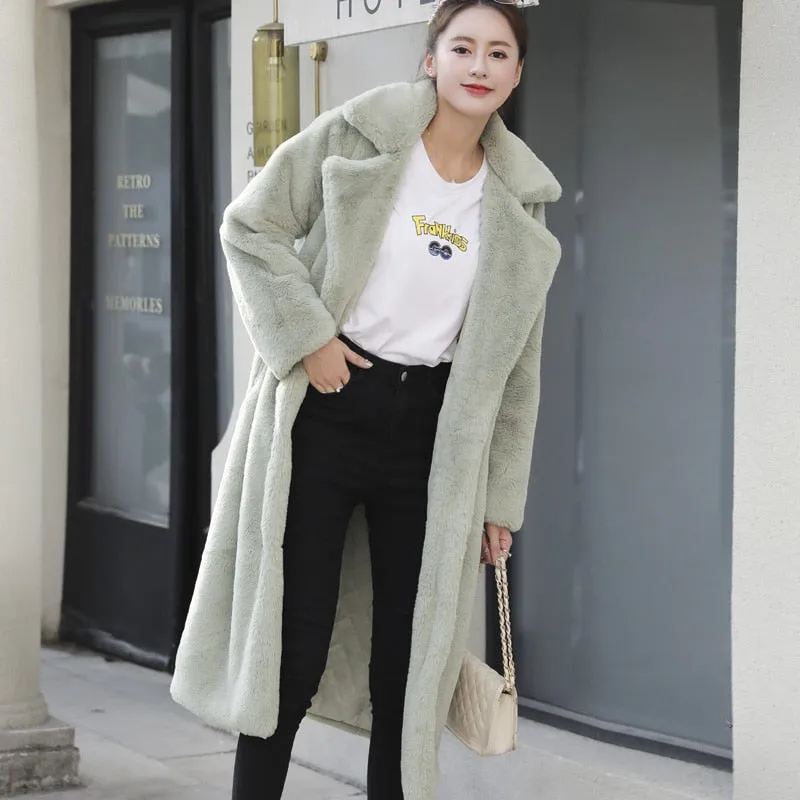 Winter High Quality Faux Vegan Rabbit Thick Fur Coat