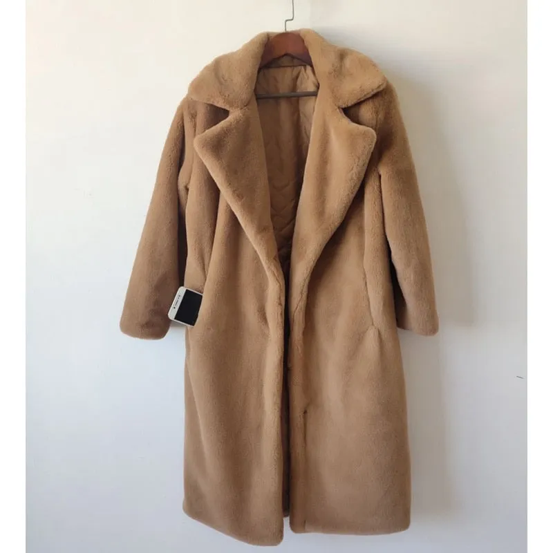 Winter High Quality Faux Vegan Rabbit Thick Fur Coat