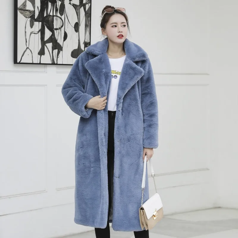 Winter High Quality Faux Vegan Rabbit Thick Fur Coat