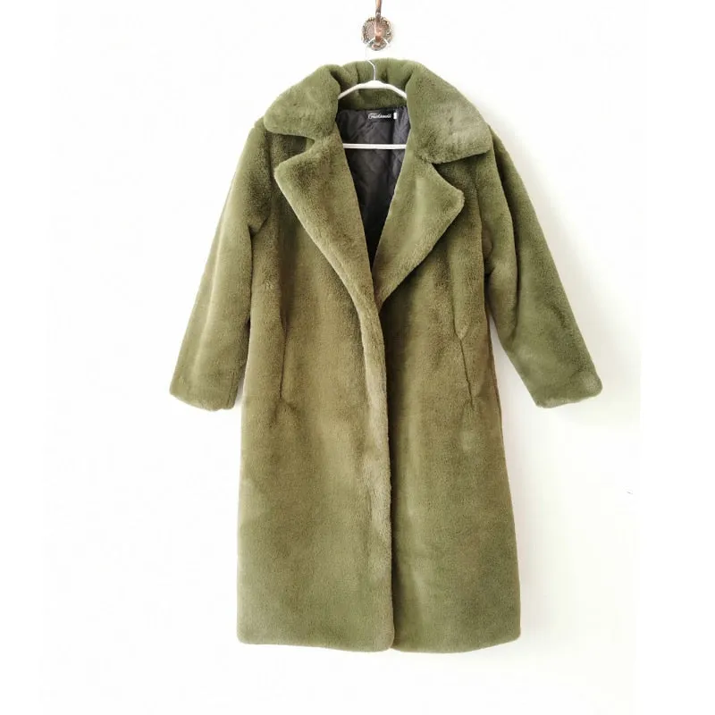 Winter High Quality Faux Vegan Rabbit Thick Fur Coat