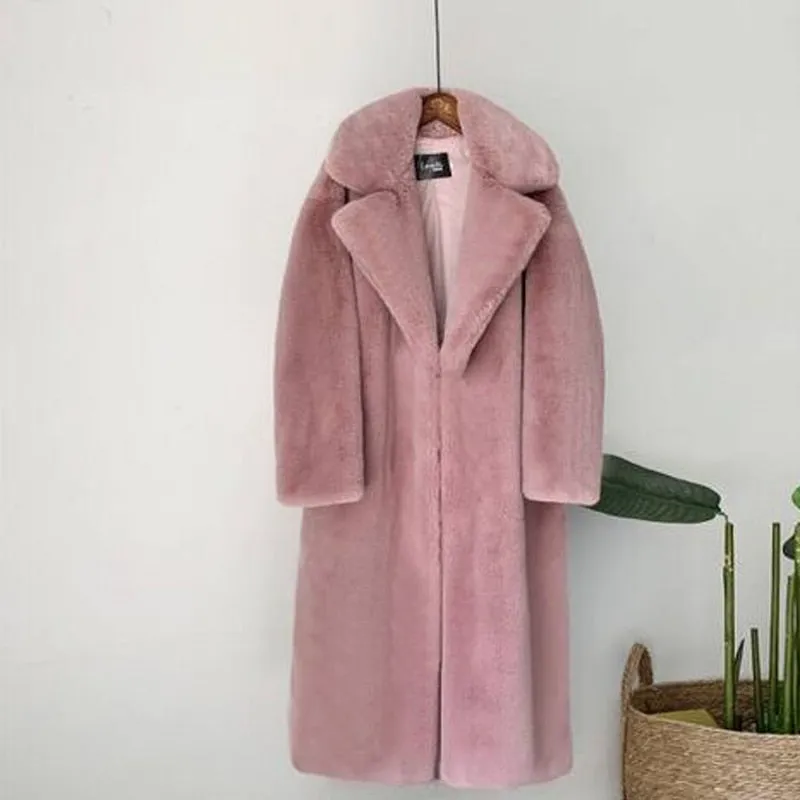 Winter High Quality Faux Vegan Rabbit Thick Fur Coat