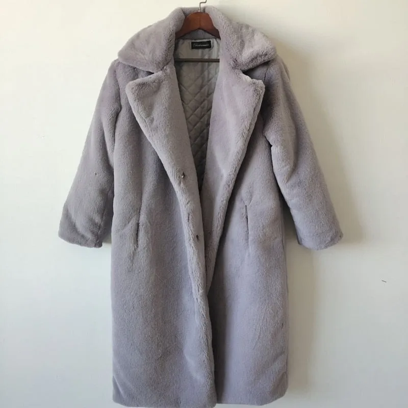 Winter High Quality Faux Vegan Rabbit Thick Fur Coat