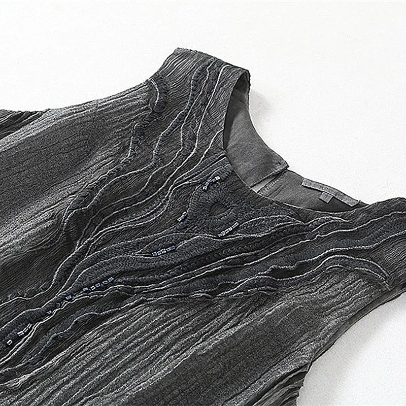 Women Fabric Ramie Appliques Solid O Collar Silk Dress