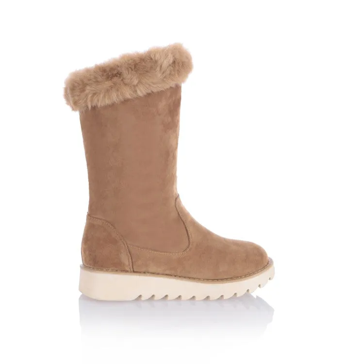 Women's Round Toe Buckle Straps Flat Platform Mid-Calf Boots